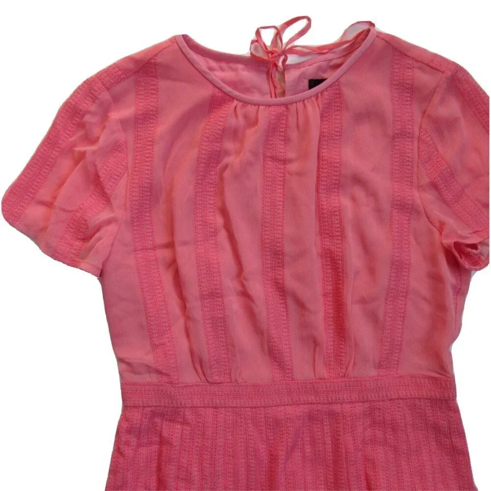 NWT J.Crew Midi in Bright Pink Embroidered Chiffon Short Sleeve Dress 6 $198